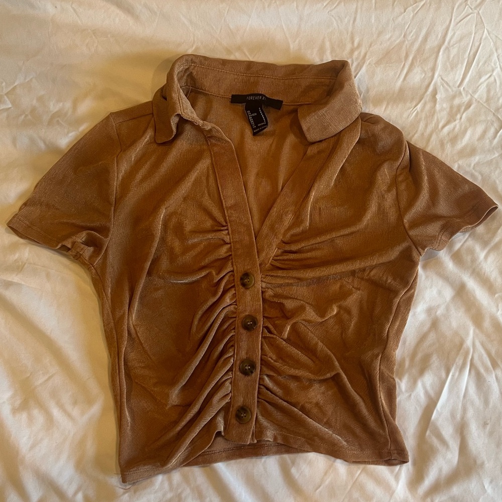 Brown forever 21 crop top button down (s)